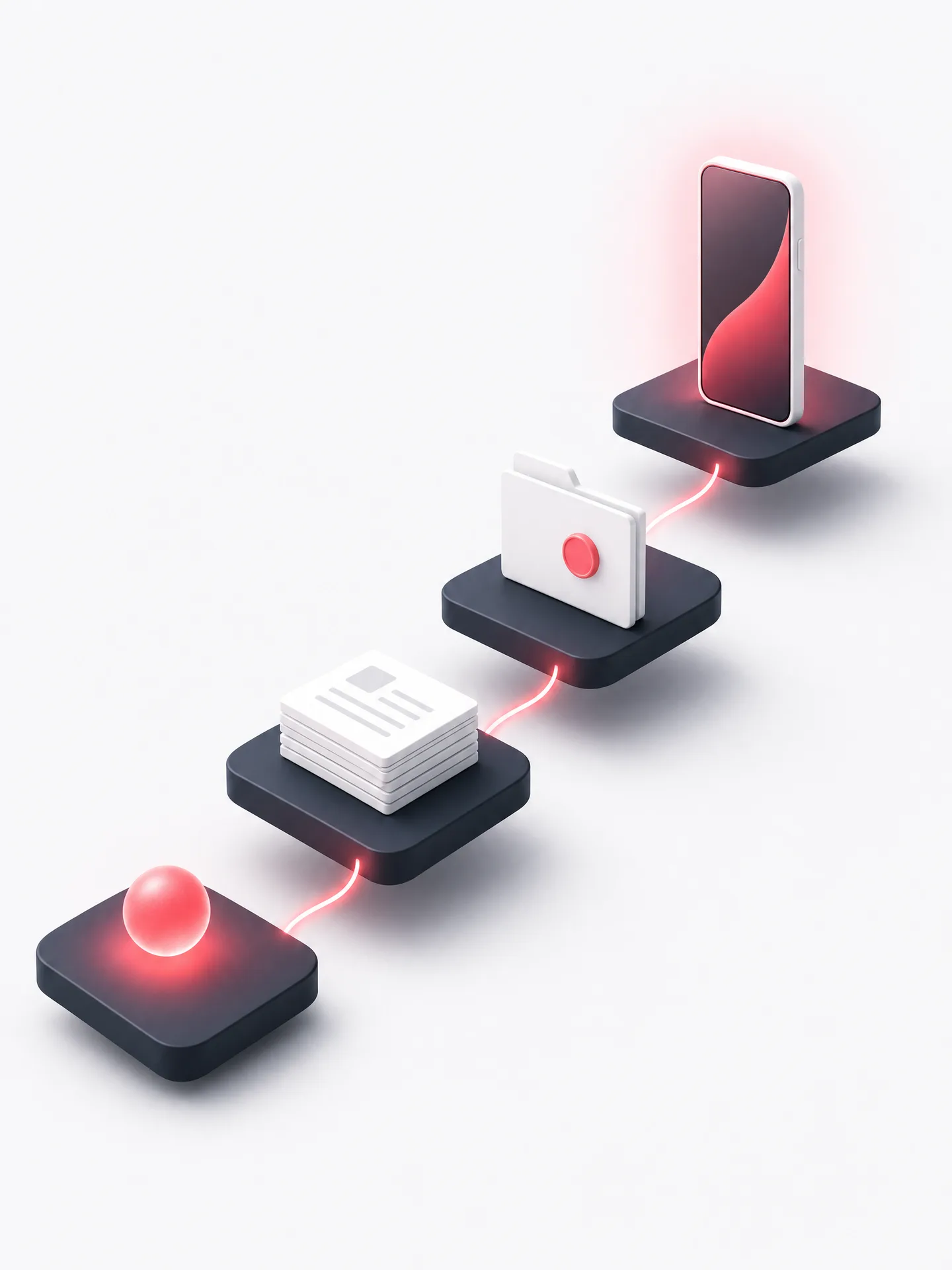 Abstract step illustration: from idea via business plan and funding application to the finished product
