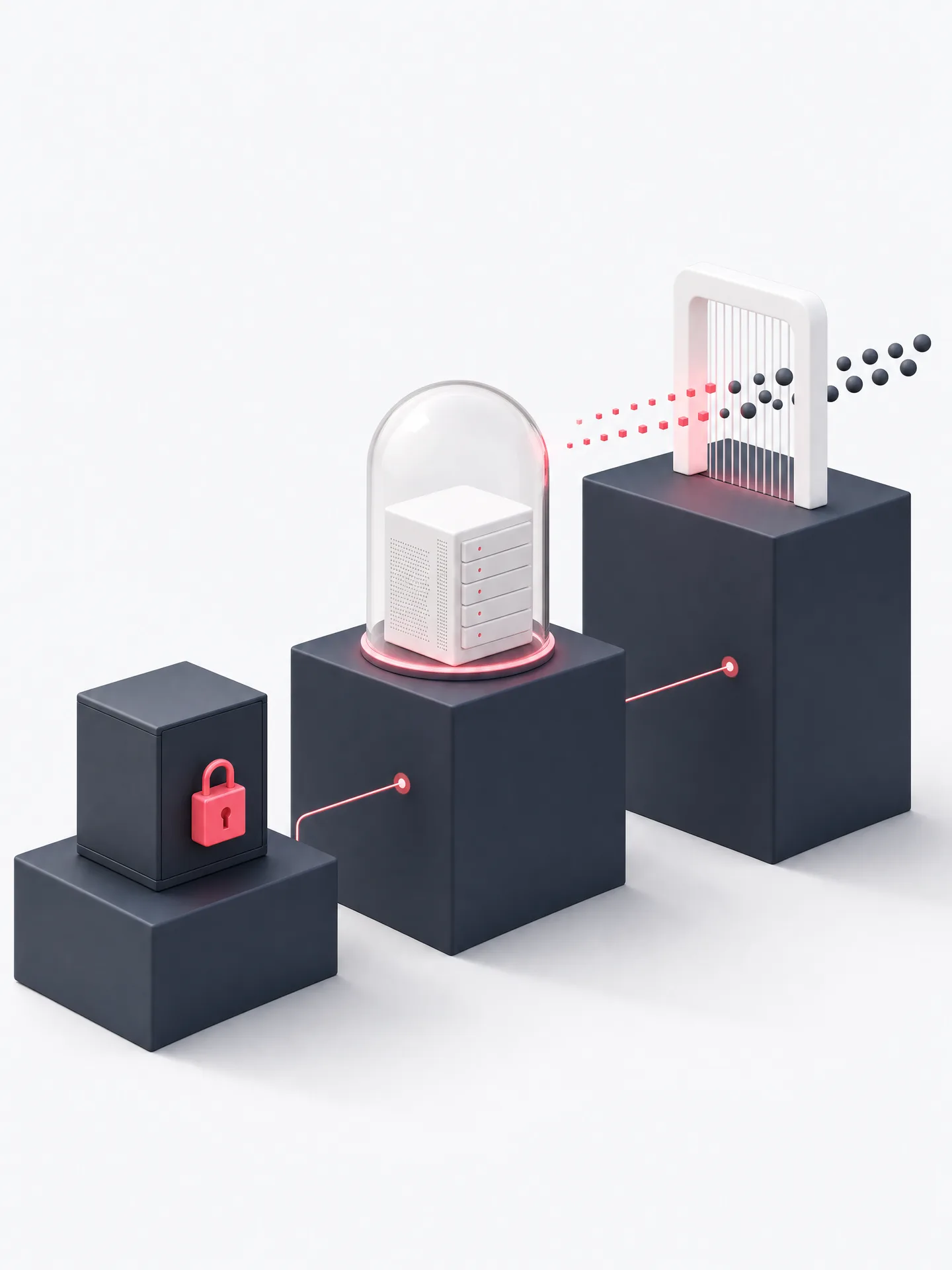 Abstract diagram: the three privacy levels of DevBit's AI architecture, from fully on-premise to PII masking